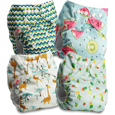 Littles & Bloomz Lot de 4 Bébé Couches Réutilisables en Tissu