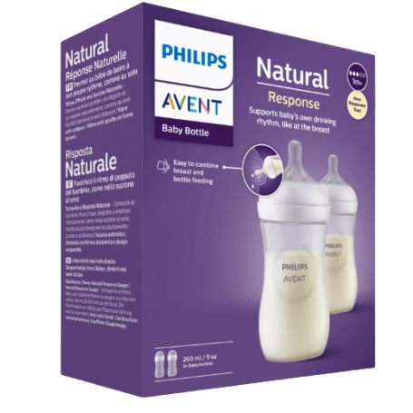 Philips Avent Biberon – Tétine en Forme de Sein – Dès 1 Mois – Lot de 2 x 260 ml