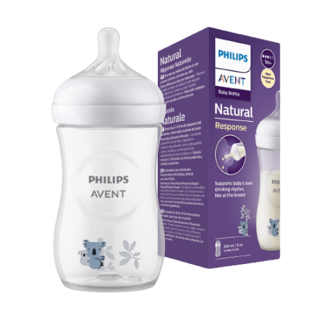 Philips AVENT Natural Response – Biberon Motif Koala Blanc – 260 ml (Dès 1 Mois)