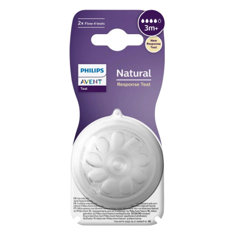 Philips AVENT – Lot de 2 Tétines Natural Débit 4 (3 Mois et +)