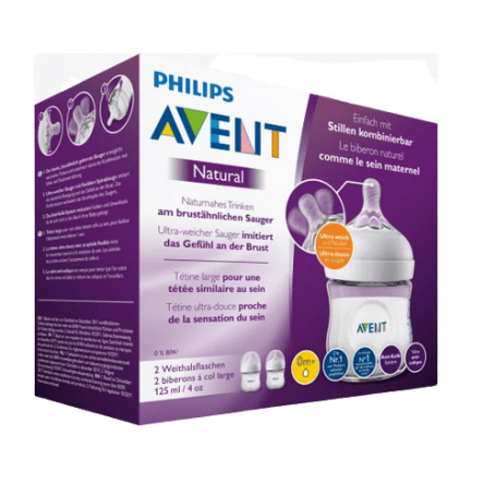 Philips AVENT – Lot de 2 Biberons 125 ml avec Tétine en Forme de Sein (Dès la Naissance)