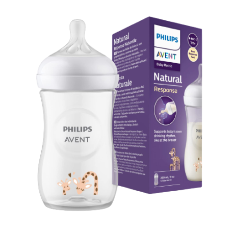 Philips AVENT – Biberon Natural Response Girafe Blanc (1 mois+) – 260 ml