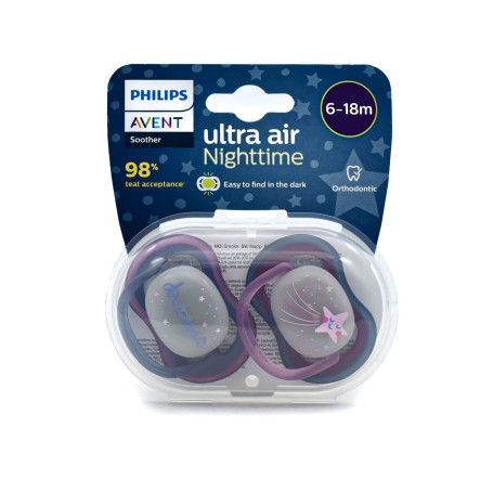 Philips Avent Sucette Ultra Air Nuit avec Panneau Lumineux 2 Pièces (Age : 6 à 18 mois/Rose)