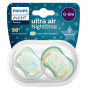 Philips Avent Sucette Ultra Air Night Vert et Blanc 0-6 Mois 2 pièces